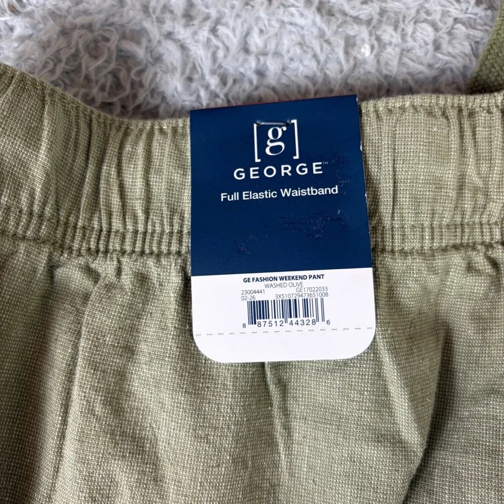 George Mens Fashion Weekend Pant Washed Olive Elastic Waist Drawstring 31x32